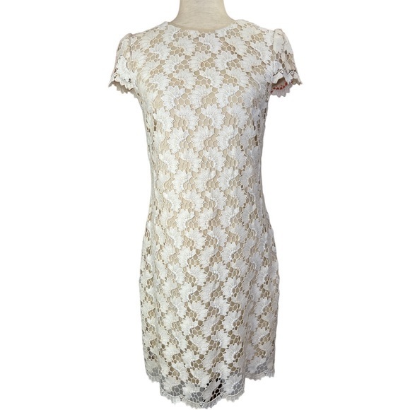 Suzi Chin Dresses & Skirts - Suzi Chin by Maggie Boutique Woman’s Cream crochet with nude underlay Dress Sz 4
